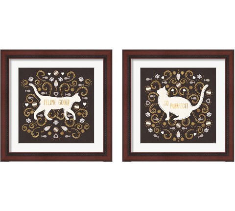 Otomi Cats Dark Neutral 2 Piece Framed Art Print Set by Veronique Charron