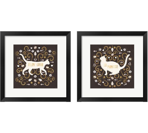 Otomi Cats Dark Neutral 2 Piece Framed Art Print Set by Veronique Charron