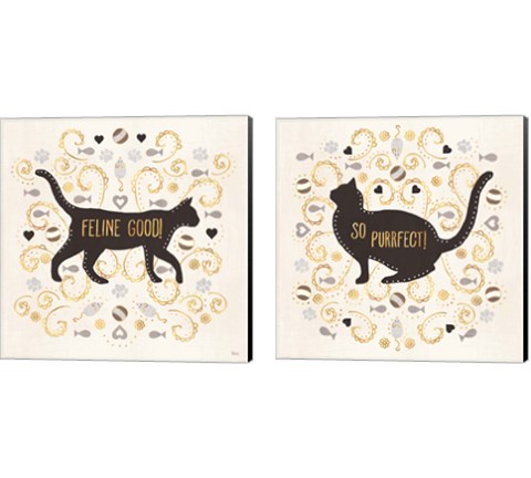 Otomi Cats Neutral 2 Piece Canvas Print Set by Veronique Charron