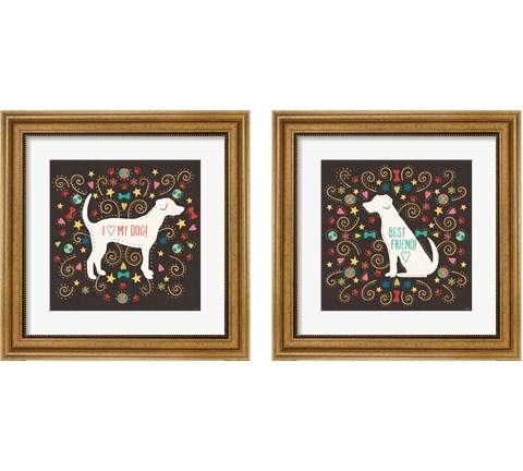 Otomi Dogs Dark 2 Piece Framed Art Print Set by Veronique Charron