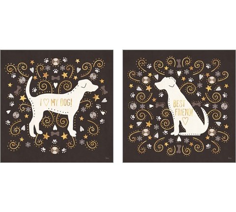 Otomi Dogs Dark Neutral 2 Piece Art Print Set by Veronique Charron