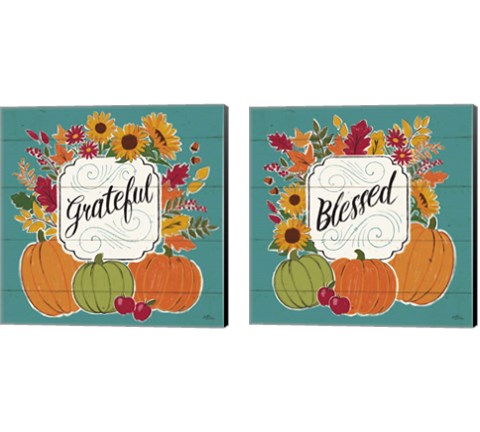 Grateful & Blessed Turquoise 2 Piece Canvas Print Set by Janelle Penner