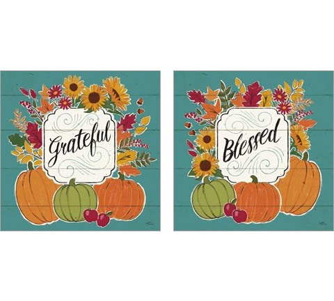 Grateful & Blessed Turquoise 2 Piece Art Print Set by Janelle Penner