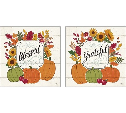 Blessed & Grateful White 2 Piece Art Print Set by Janelle Penner