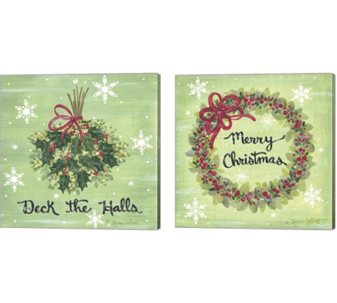 Deck the Halls Holly 2 Piece Canvas Print Set by Annie Lapoint