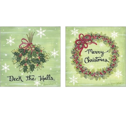 Deck the Halls Holly 2 Piece Art Print Set by Annie Lapoint