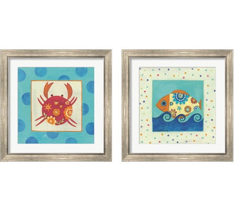 Happy Floral Crab 2 Piece Framed Art Print Set by Bernadette Deming