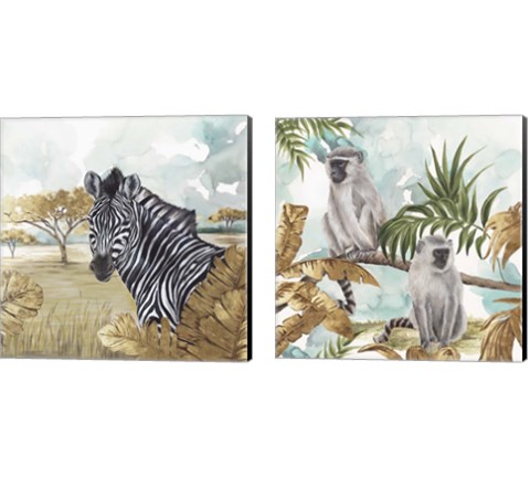 Golden Animals 2 Piece Canvas Print Set by Eva Watts