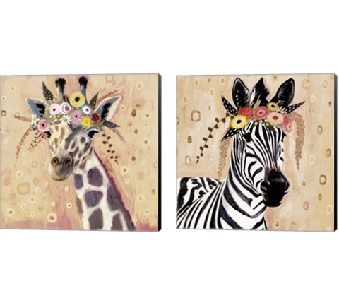 Klimt Giraffe  2 Piece Canvas Print Set by Victoria Borges