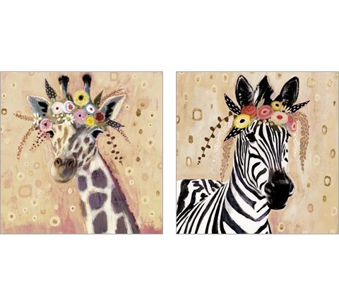 Klimt Giraffe  2 Piece Art Print Set by Victoria Borges