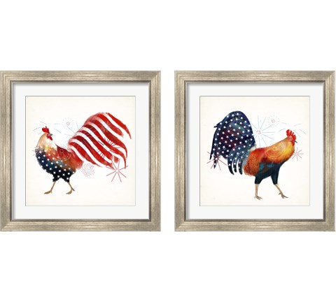 Rooster Fireworks 2 Piece Framed Art Print Set by Victoria Borges