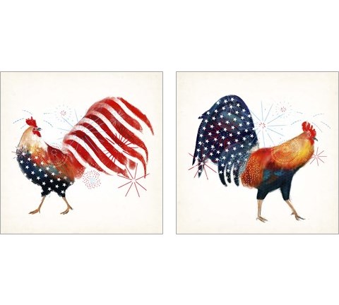Rooster Fireworks 2 Piece Art Print Set by Victoria Borges