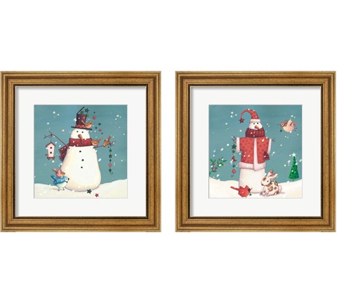 Folk Snowman 2 Piece Framed Art Print Set by Vivian Eisner