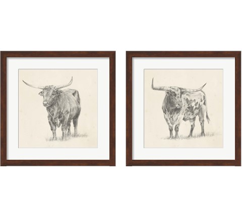 Longhorn Steer Sketch 2 Piece Framed Art Print Set by Ethan Harper