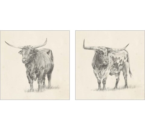 Longhorn Steer Sketch 2 Piece Art Print Set by Ethan Harper