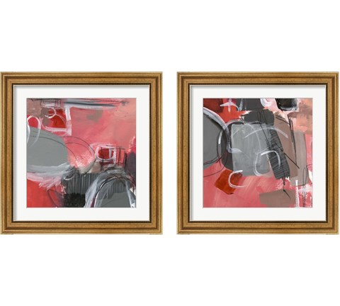 Red & Gray Abstract 2 Piece Framed Art Print Set by Jennifer Parker
