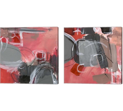 Red & Gray Abstract 2 Piece Canvas Print Set by Jennifer Parker