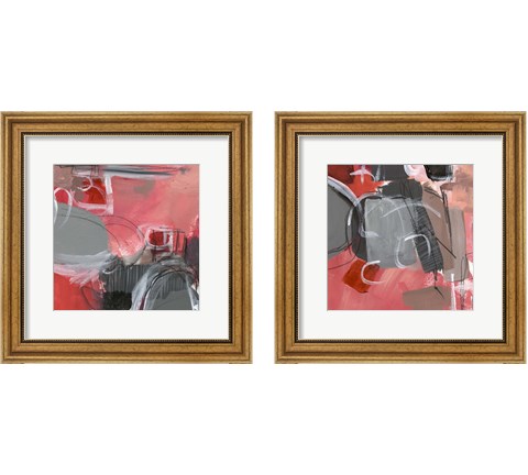 Red & Gray Abstract 2 Piece Framed Art Print Set by Jennifer Parker