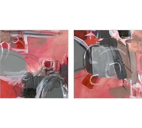Red & Gray Abstract 2 Piece Art Print Set by Jennifer Parker