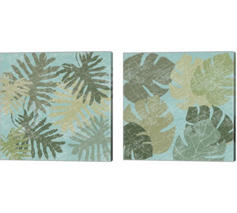 Faded Tropical Leaves 2 Piece Canvas Print Set by Jade Reynolds