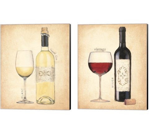 White & Red Wine 2 Piece Canvas Print Set by Emily Adams
