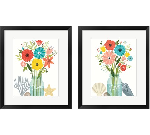 Seaside Bouquet Mason Jar 2 Piece Framed Art Print Set by Michael Mullan