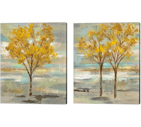 Golden Tree and Fog 2 Piece Canvas Print Set by Silvia Vassileva