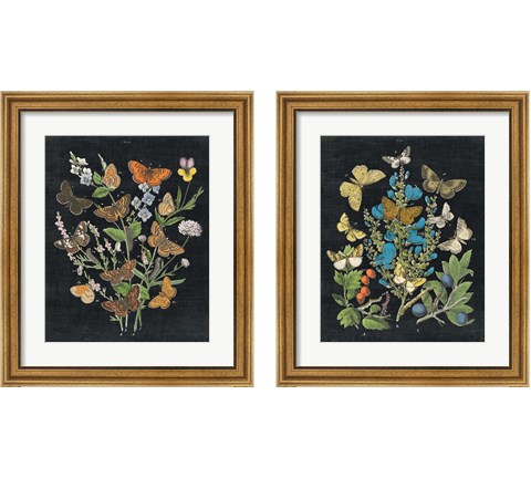 Butterfly Bouquet on Black 2 Piece Framed Art Print Set by Wild Apple Portfolio