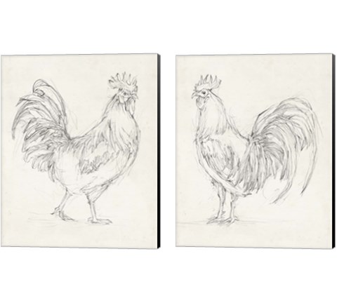 Rooster Sketch 2 Piece Canvas Print Set by Ethan Harper