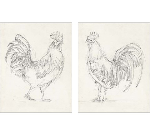 Rooster Sketch 2 Piece Art Print Set by Ethan Harper