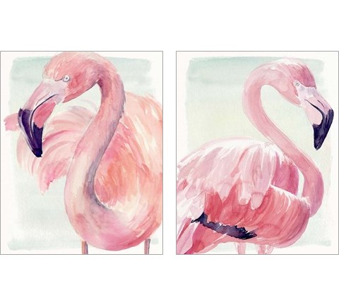 Pastel Flamingo 2 Piece Art Print Set by Jennifer Parker