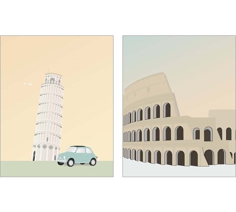 Travel Europe with Pisa 2 Piece Art Print Set by Gurli Soerensen