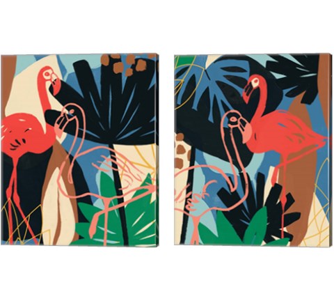 Funky Flamingo 2 Piece Canvas Print Set by June Erica Vess