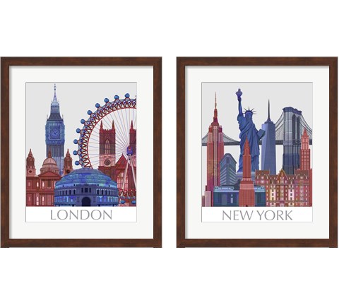 London Landmarks 2 Piece Framed Art Print Set by Fab Funky