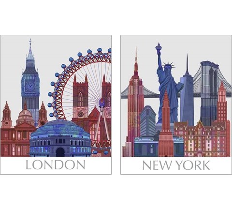 London Landmarks 2 Piece Art Print Set by Fab Funky