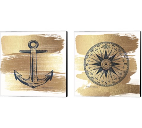 Brushed Gold Nautical 2 Piece Canvas Print Set by Bluebird Barn