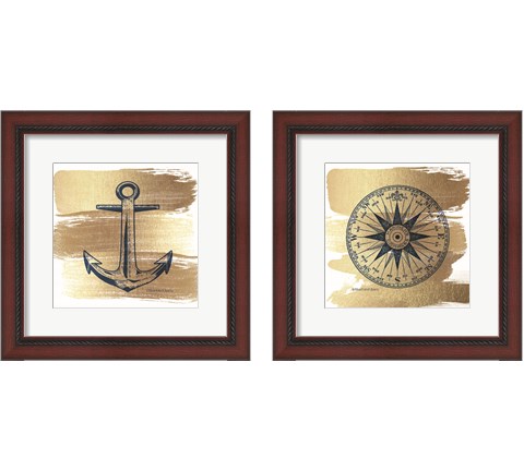 Brushed Gold Nautical 2 Piece Framed Art Print Set by Bluebird Barn