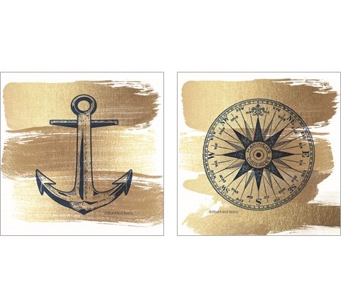 Brushed Gold Nautical 2 Piece Art Print Set by Bluebird Barn