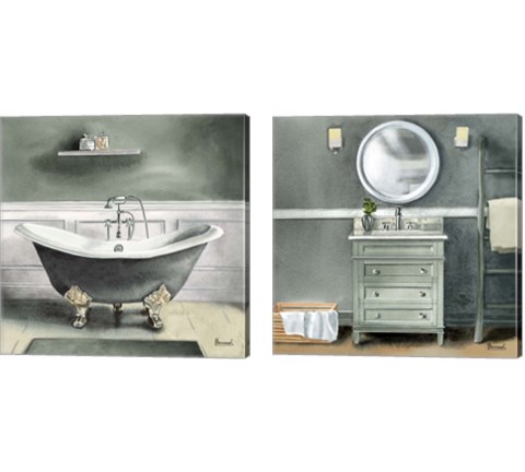 Smoky Gray Bath 2 Piece Canvas Print Set by Bannarot