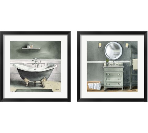 Smoky Gray Bath 2 Piece Framed Art Print Set by Bannarot