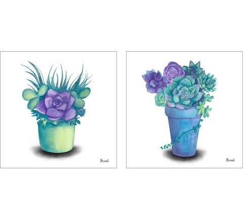 Turquoise Succulents 2 Piece Art Print Set by Bannarot