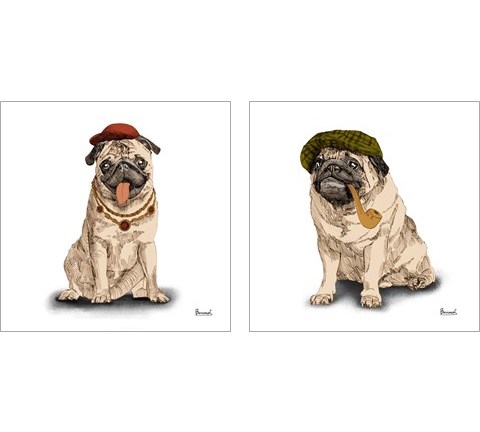 Pugs in Hats 2 Piece Art Print Set by Bannarot