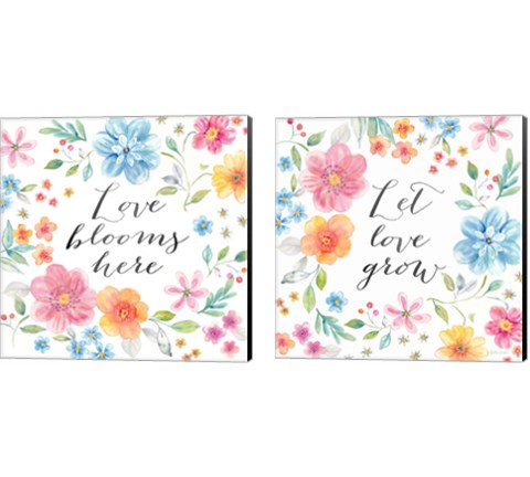 Whimsical Blooms Sentiment 2 Piece Canvas Print Set by Cynthia Coulter