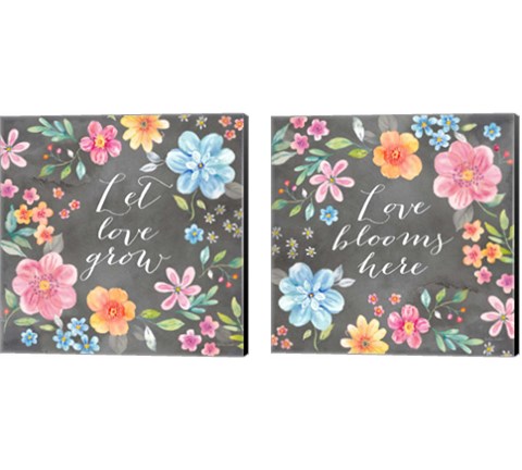 Whimsical Blooms Sentiment Black 2 Piece Canvas Print Set by Cynthia Coulter