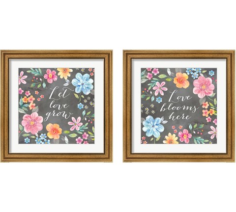 Whimsical Blooms Sentiment Black 2 Piece Framed Art Print Set by Cynthia Coulter