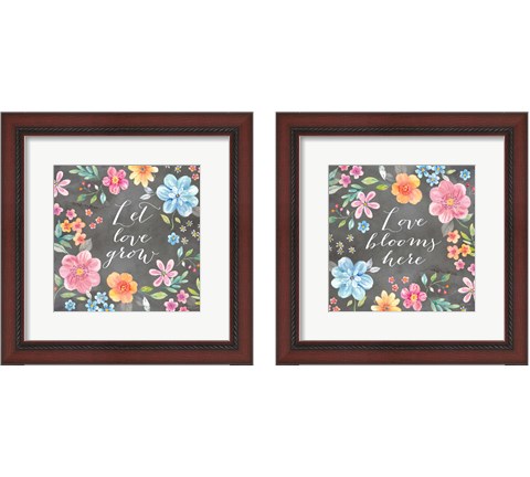 Whimsical Blooms Sentiment Black 2 Piece Framed Art Print Set by Cynthia Coulter