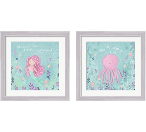 Mermaid and Octopus 2 Piece Framed Art Print Set by Hartworks