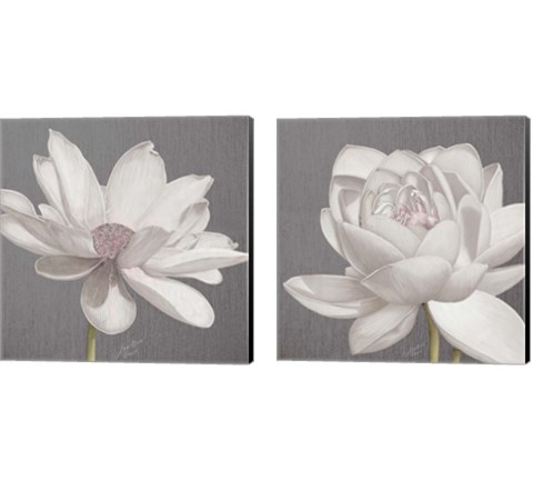Vintage Lotus on Grey 2 Piece Canvas Print Set by Marie-Elaine Cusson