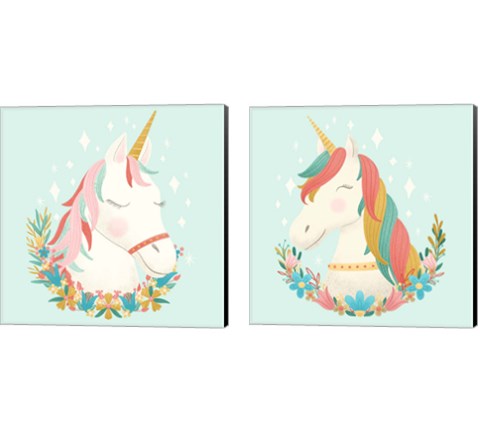 Unicorns and Flowers 2 Piece Canvas Print Set by Noonday Design