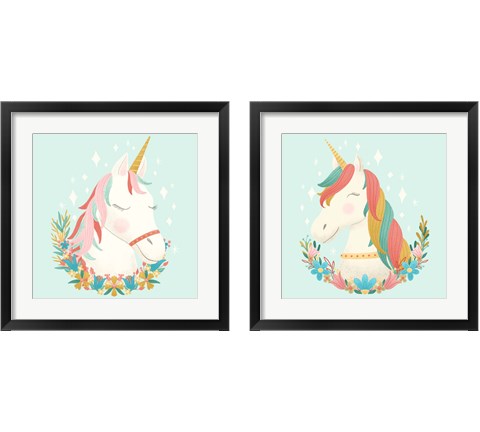 Unicorns and Flowers 2 Piece Framed Art Print Set by Noonday Design